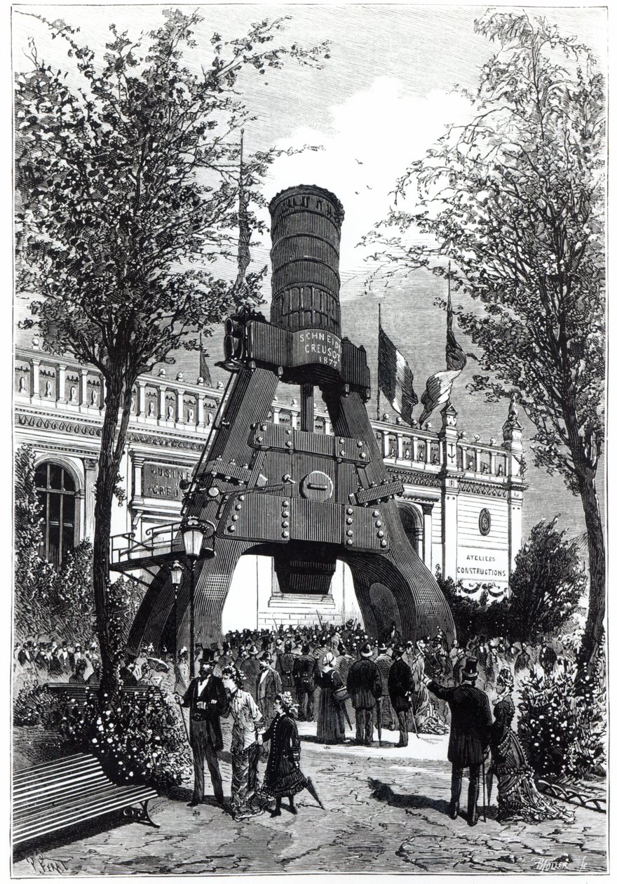 Wystawa światowa w Paryżu w 1878 r.: młot Le Creusot Power na Polach Marsowych, 1878 r. autorstwa P. Ferat
