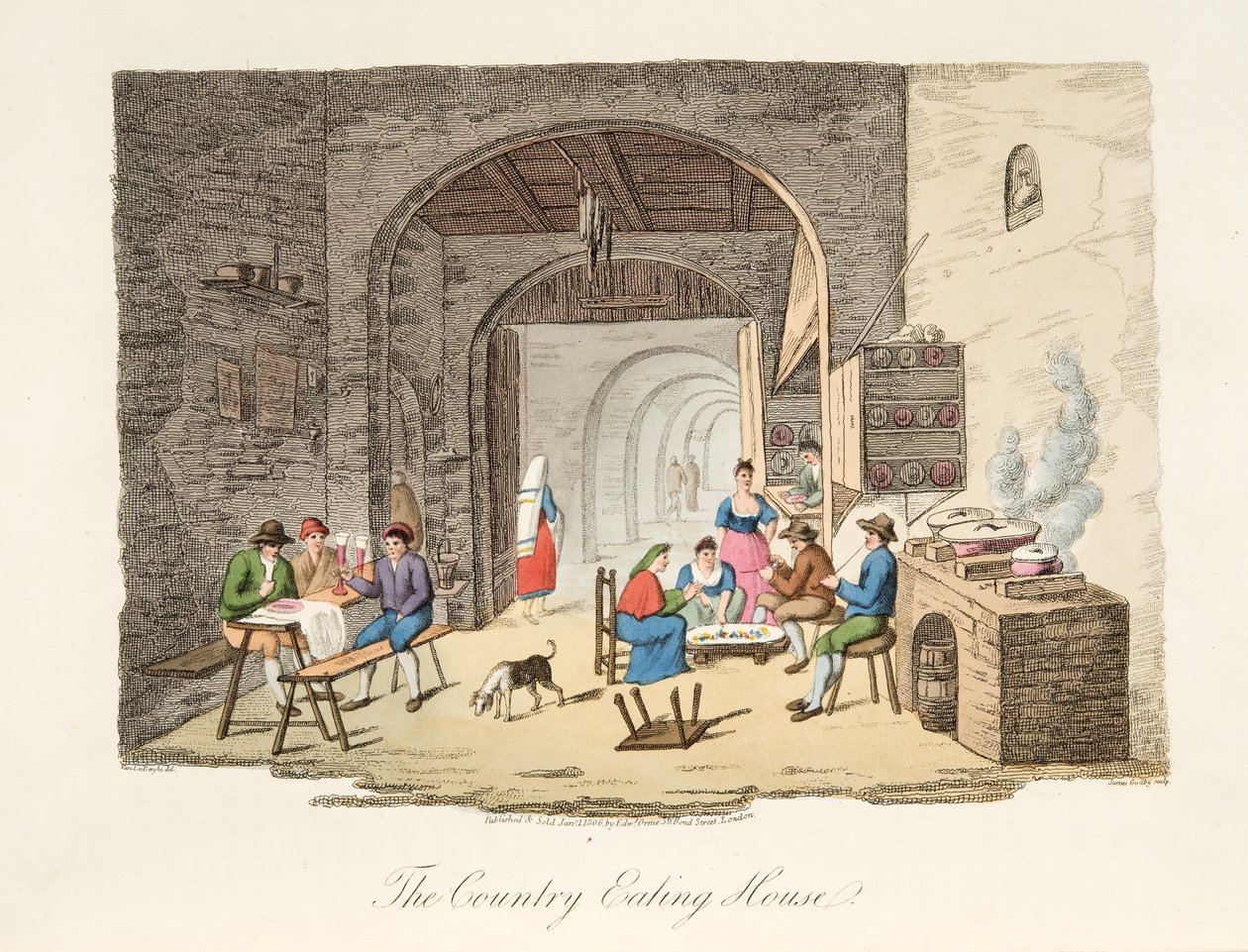 The Country Eating House, z włoskiej scenerii, reprezentujący maniery, zwyczaje i rozrywki różnych stanów włoskich, wyd. 1806 (ręcznie kolorowe grawerowanie) autorstwa P. van (after) Lerberghi