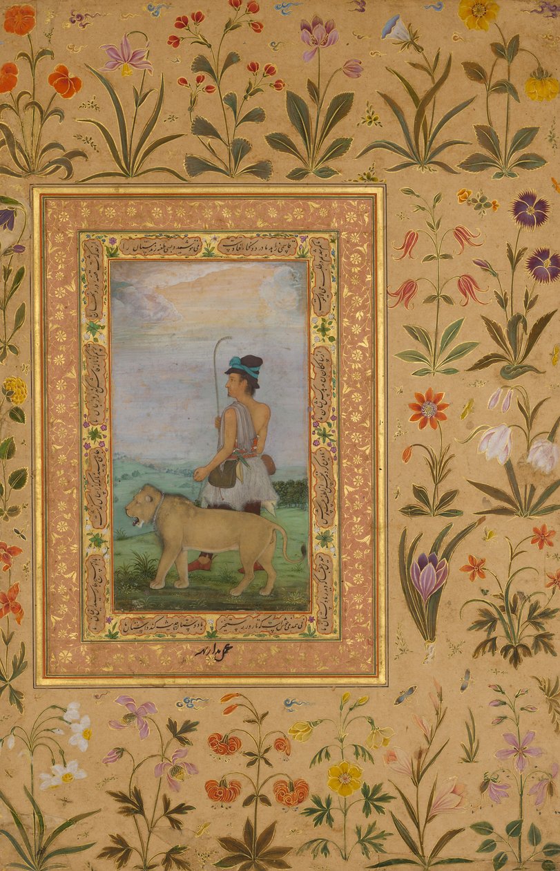 Derwisz z lwem, Folio z albumu Shah Jahan, verso: ca. 1630, prosto: ca. 1500. autorstwa Padarath
