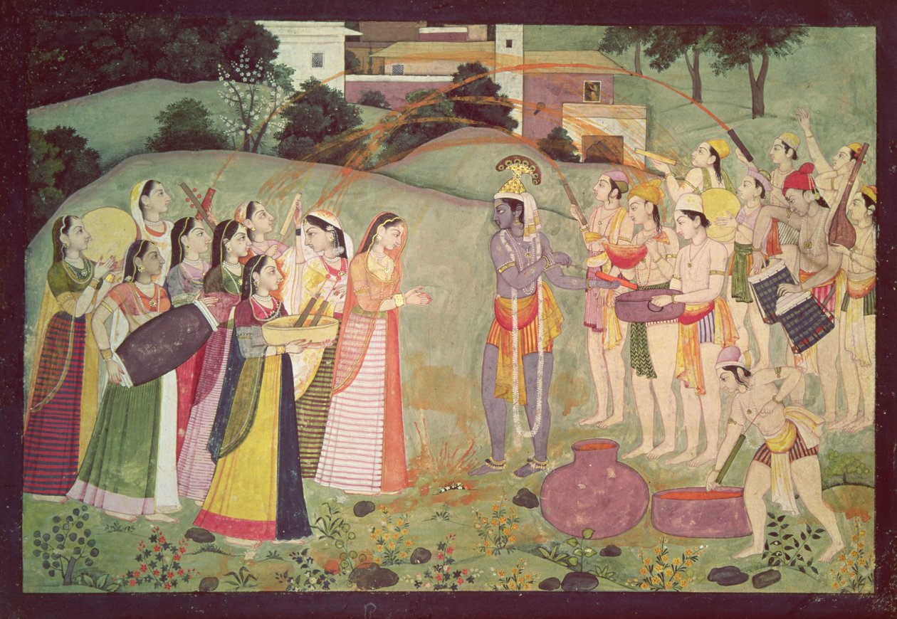 Kryszna świętujący Święto Holi, Kangra, Himachal Pradesh, ok. 1775-1780 autorstwa Pahari School