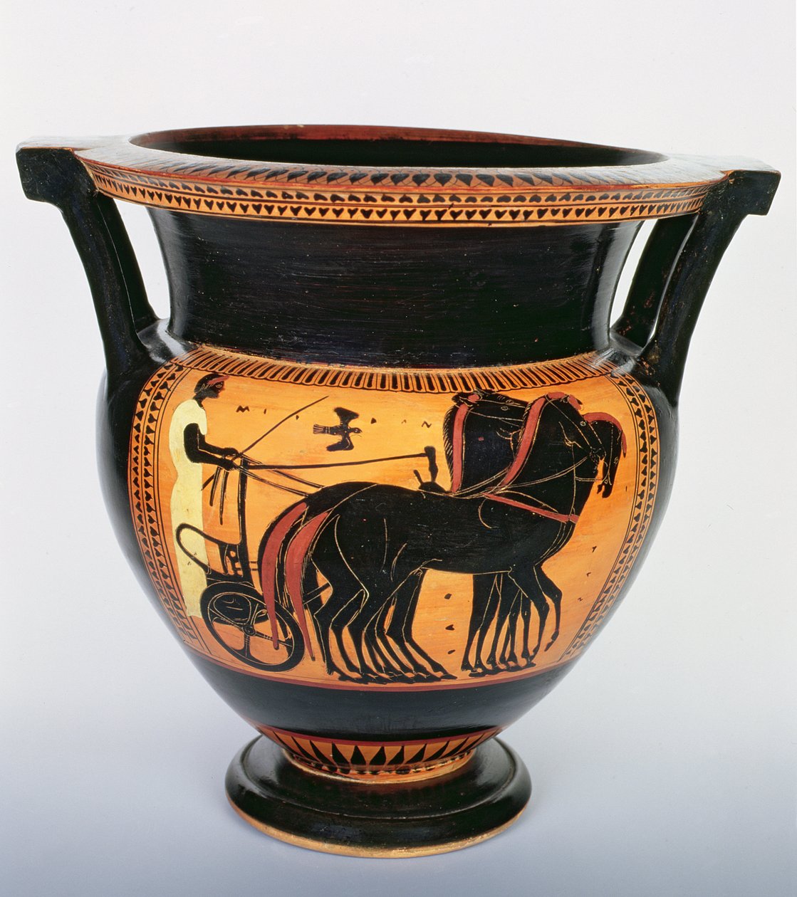 Czarnofigurowy krater kolumny przedstawiający rydwan, 520-510 p.n.e. (ceramika) autorstwa Painter of Tarquinia