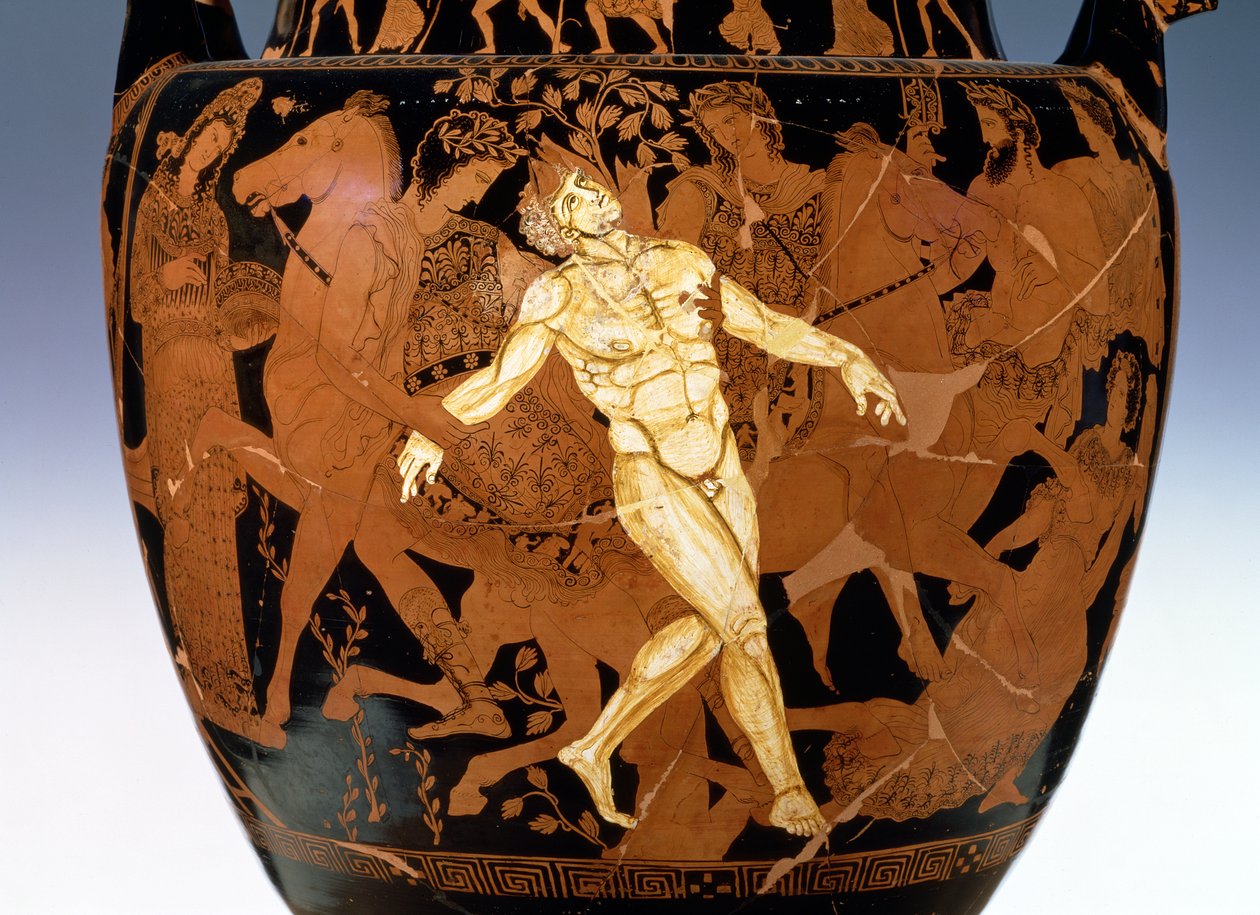 Czerwonofigurowy krater na poddaszu, wolutowy, przedstawiający śmierć olbrzyma z brązu, Talosa (garncarstwo) (detal 85570) autorstwa Painter Talos