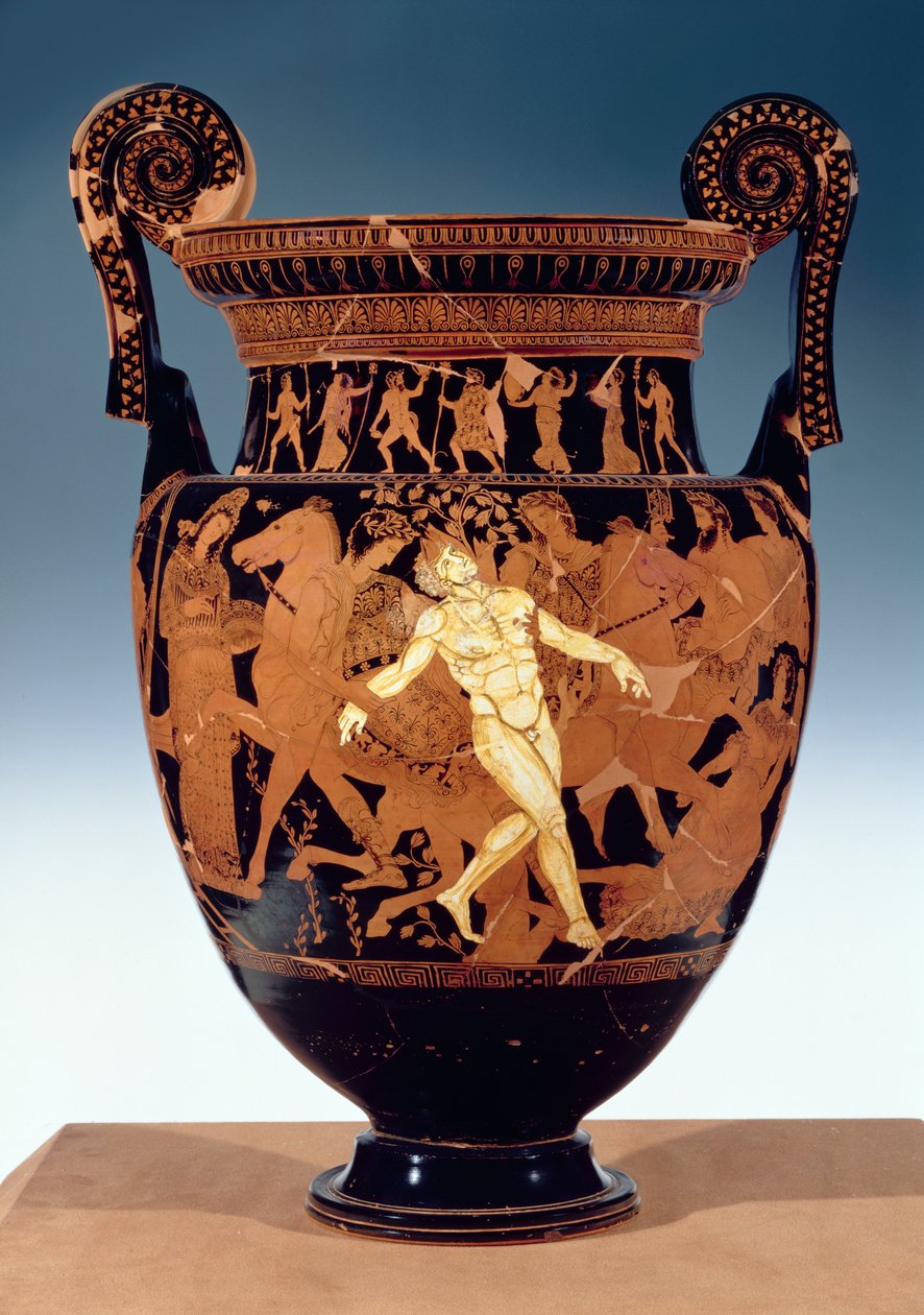 Czerwonofigurowy krater na poddaszu, wolutowy, przedstawiający śmierć olbrzyma z brązu, Talosa (garncarstwo) (szczegóły zob. 85071) autorstwa Painter Talos