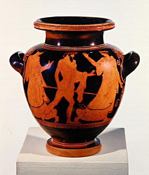 Poddasze czerwonofigurowe Stamnos (ceramiczne) (patrz również 293768) autorstwa Painter of the Birth of Athena