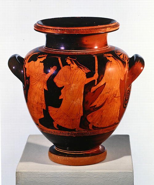 Poddasze czerwonofigurowe Stamnos (ceramiczne) (patrz również 293770) autorstwa Painter of the Birth of Athena