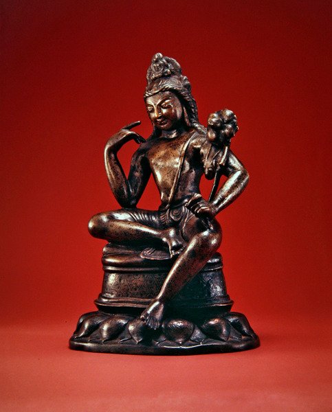 Padmapani Lokeshvara siedzący w medytacji, pierwsza połowa VII wieku (brąz inkrustowany srebrem i miedzią) (patrz także 394853) autorstwa Pakistani School