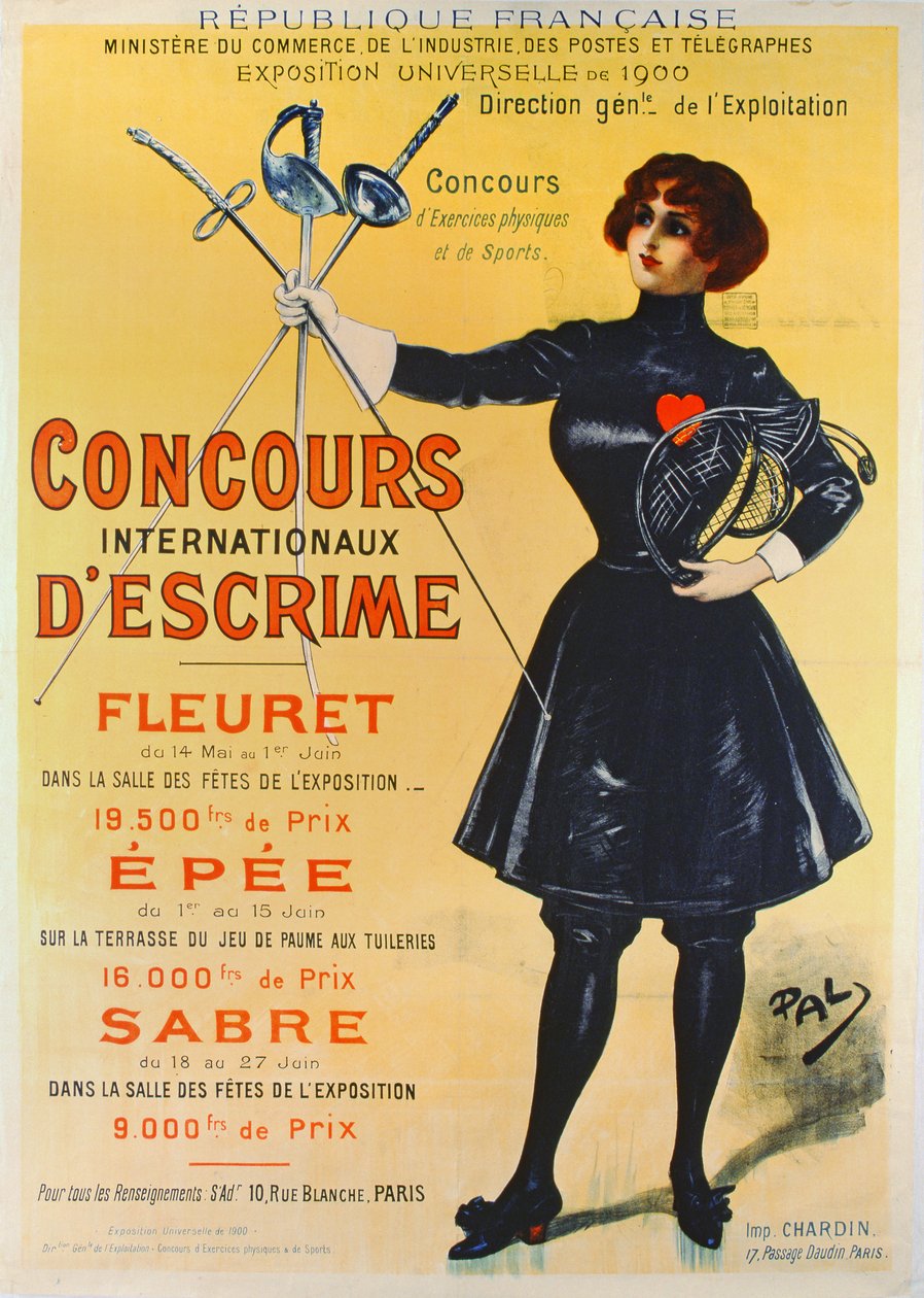 Plakat reklamujący Międzynarodowe Zawody Szermiercze, 1900 autorstwa Pal