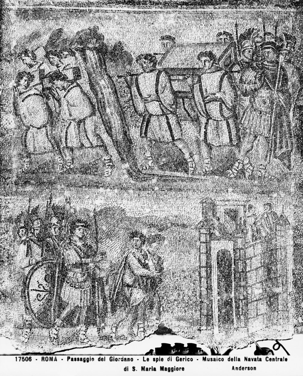Historia Jozuego: Przeprawa przez Jordan i szpiedzy wysłani do Jerycha, z nawy głównej (mozaika) autorstwa Paleo Christian