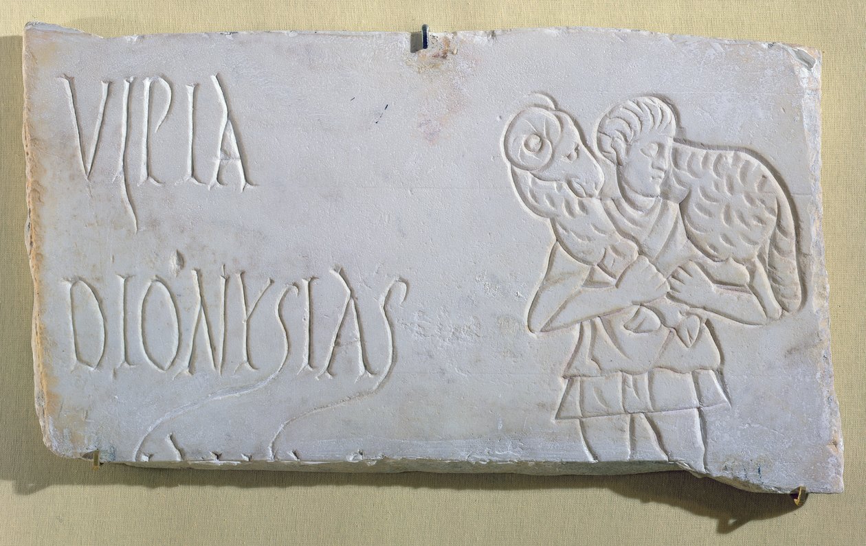 Epitafium z płaskorzeźbą Dobrego Pasterza, z katakumb w Sousse, III-IV w. (marmur) autorstwa Paleo Christian