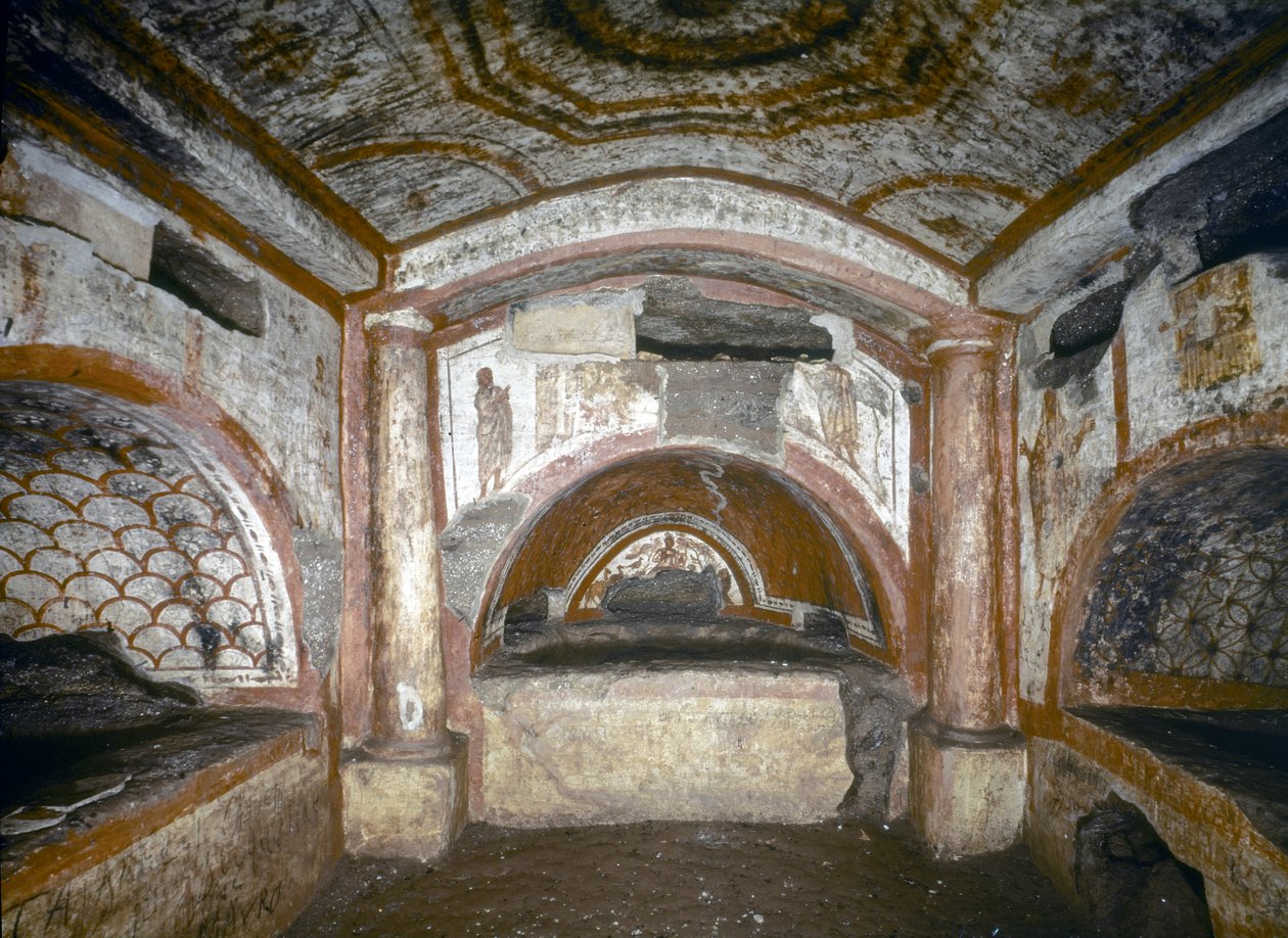 SZTUKA WCZESNOCHRZEŚCIJAŃSKA: Katakumby Domitilli. Cubiculum Orfeusza, połowa III wieku (fresk) autorstwa Paleo Christian