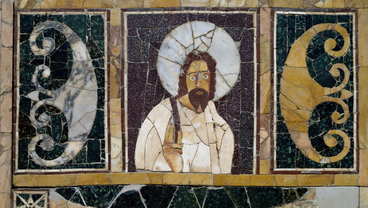 Inkrustowany marmur przedstawiający twarz Chrystusa, artefakt z Rzymu, Włochy, okres wczesnochrześcijański autorstwa Paleo Christian