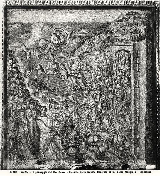 Przejście przez Morze Czerwone, od nawy głównej (mozaika) (zdjęcie czarno-białe) autorstwa Paleo Christian