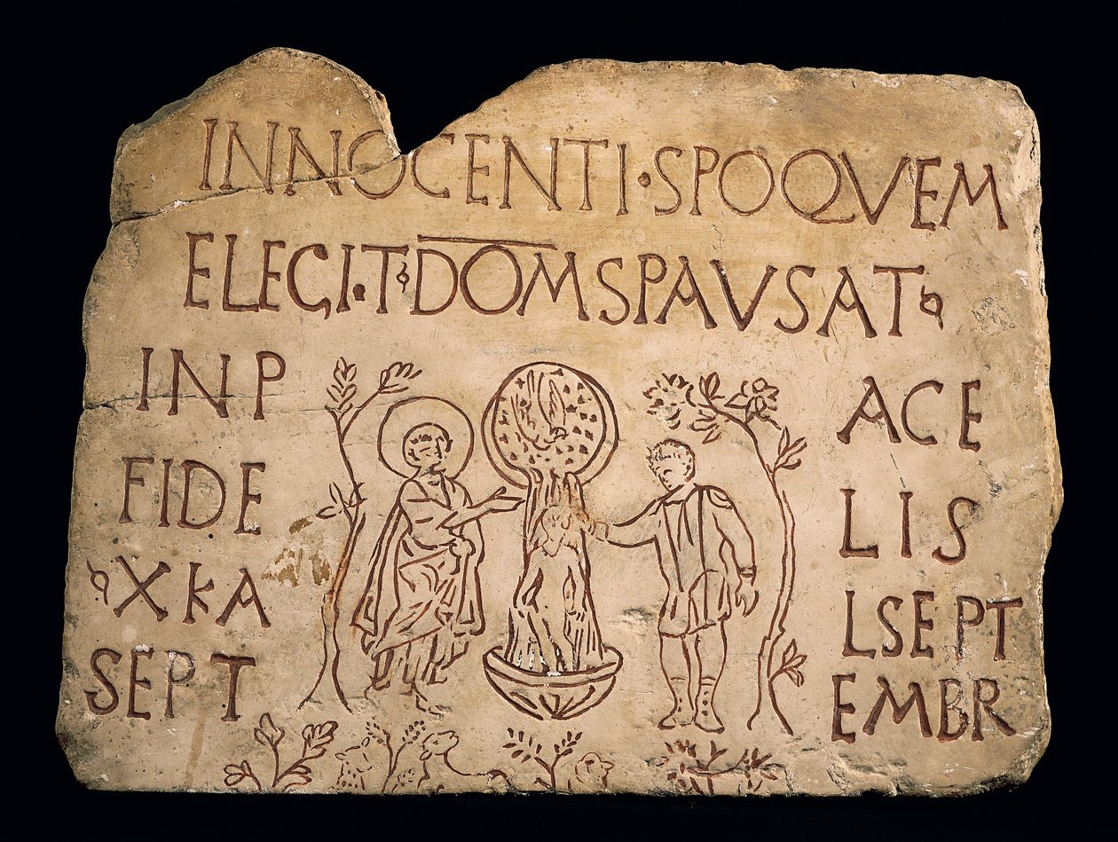 Nagrobek z inskrypcją i chrztem Chrystusa, okres wczesnochrześcijański, III wiek autorstwa Paleo Christian