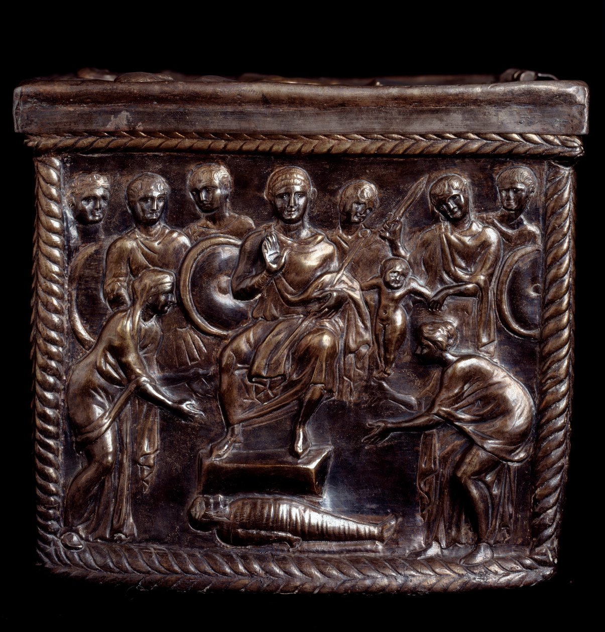 Sztuka paleochrześcijańska: Srebrna szkatułka relikwiarzowa znana jako Capsella de San Nazaro (relikwiarz posrebrzany św Nazaro) - 370-397 apres JC Milan, Tesoro del Duomo, Włochy autorstwa Paleo Christian