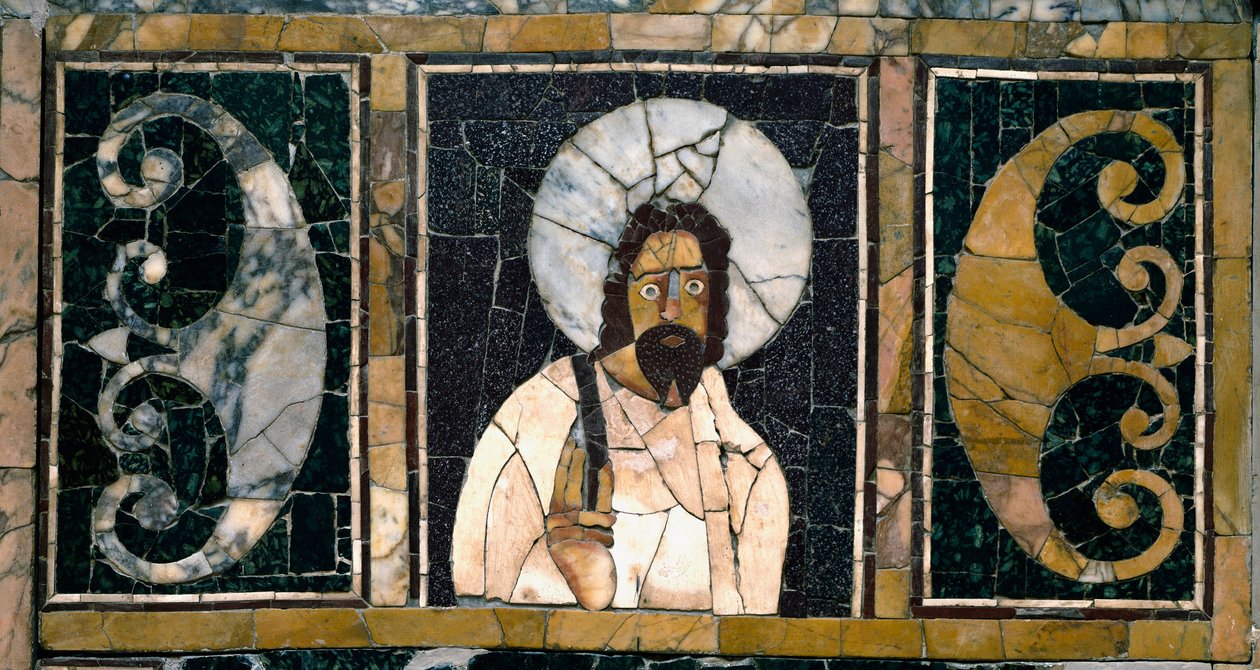 Sztuka paleochrześcijańska: „”przedstawienie Chrystusa, prawdopodobnie pierwsze””” III wiek n.e. Markiet marmurowy. Muzeum Ostiense, Ostia autorstwa Paleo Christian