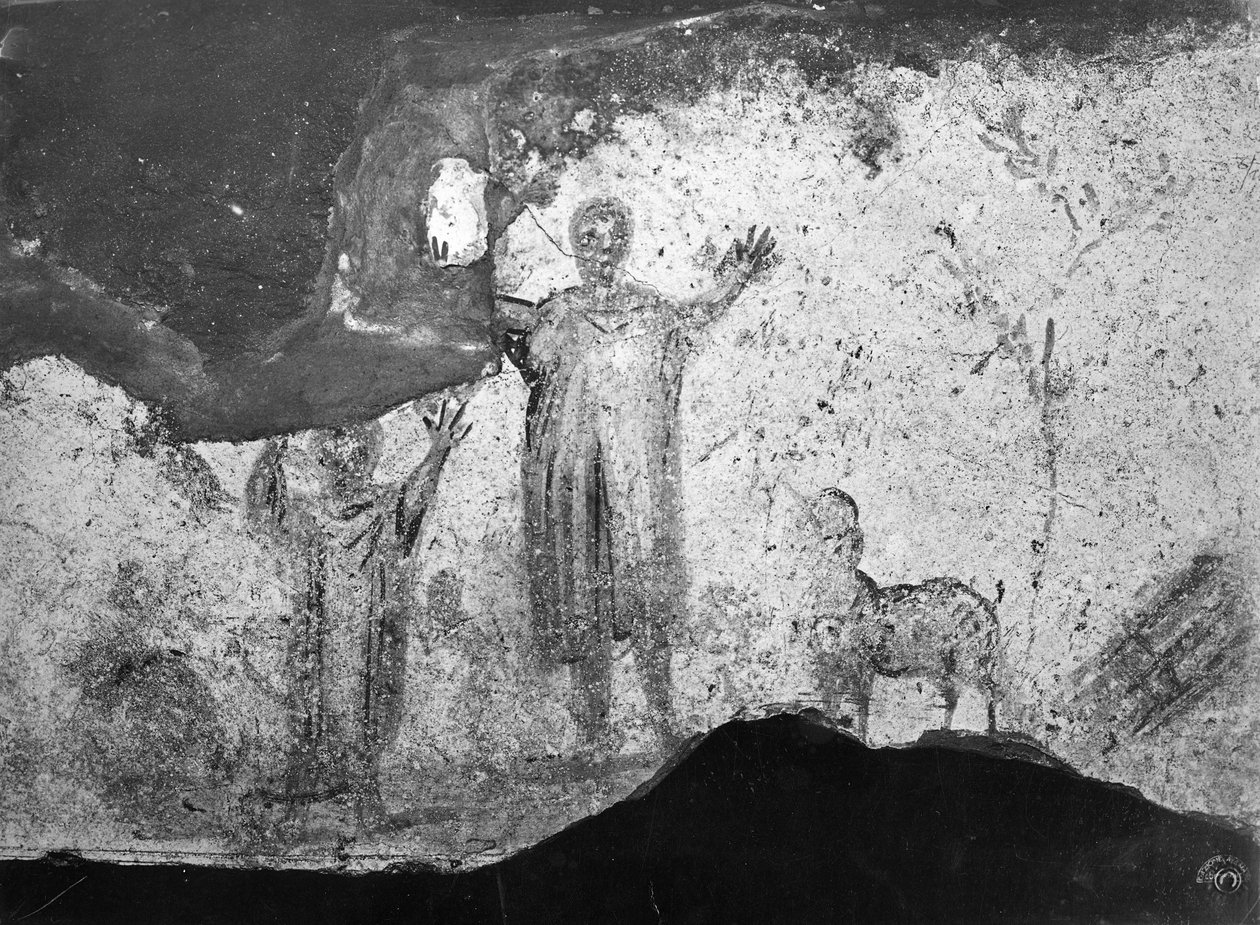 Ofiara Abrahama (fresk) (zdjęcie czarno-białe) autorstwa Paleo Christian