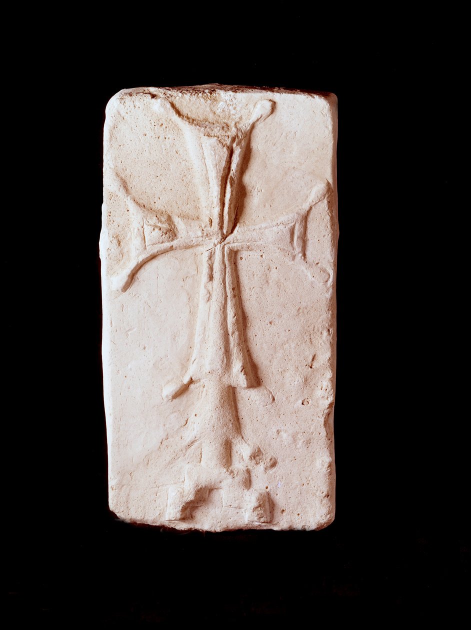 Sztuka paleochrześcijańska: kamień ozdobiony krzyżem. Z wyspy Charg w Iranie. Paryż, Luwr autorstwa Paleo Christian Paleo Christian