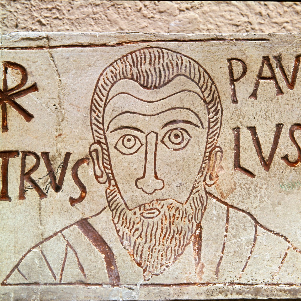 Reprezentacja św. Pawła. Paleochrześcijańskie graffiti z Akwilei we Włoszech I wne. Akwilea, Paleochrześcijańskie Muzeum Narodowe autorstwa Paleo Christian Paleo Christian