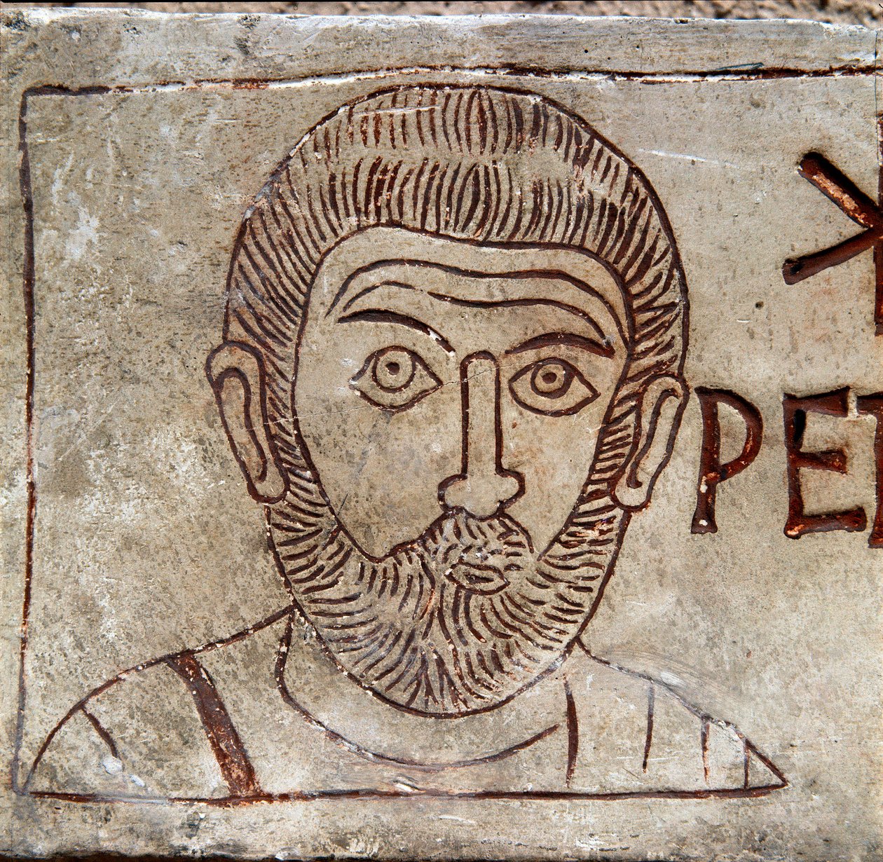 Reprezentacja św. Piotra. Graffito paleochrześcijańskie z Akwilei. I wne. Akwilea, Paleochrześcijańskie Muzeum Narodowe autorstwa Paleo Christian Paleo Christian