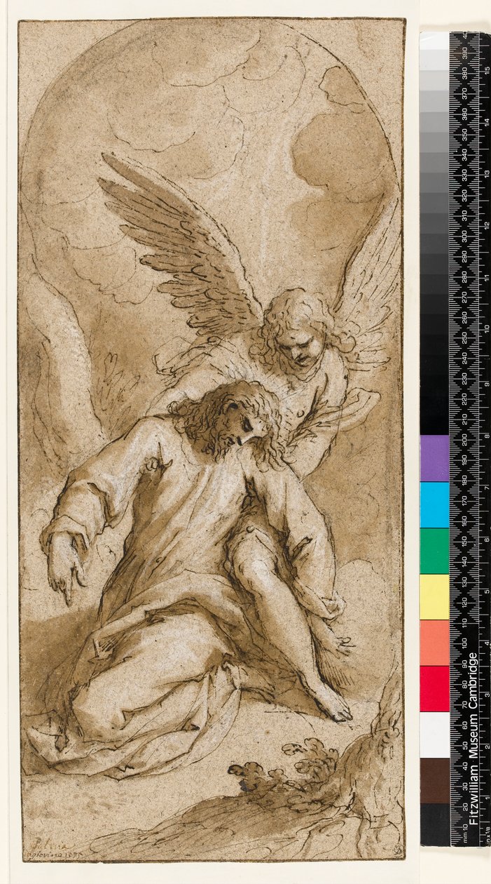 Agony in the Garden (czarna kreda, brązowy tusz, sepia wash) autorstwa Palma Il Giovane