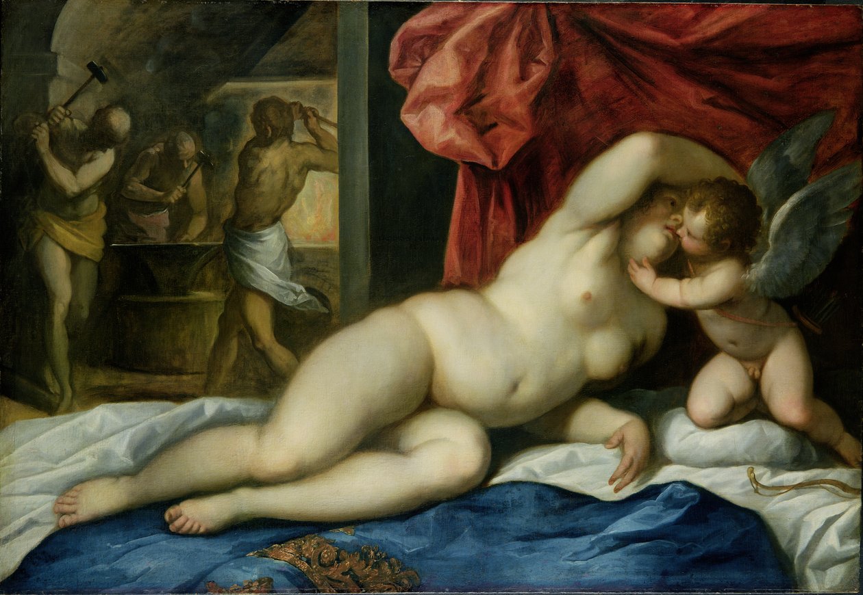 Wenus i Amor w Kuźni Wulkanów, ok. 1600 autorstwa Palma Il Giovane