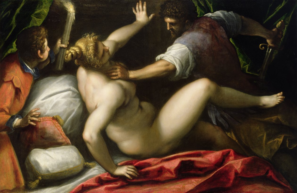 Tarkwiniusz i Lukrecja, koniec XVI wieku (olej na płótnie) autorstwa Palma Il Giovane (1548 1628)