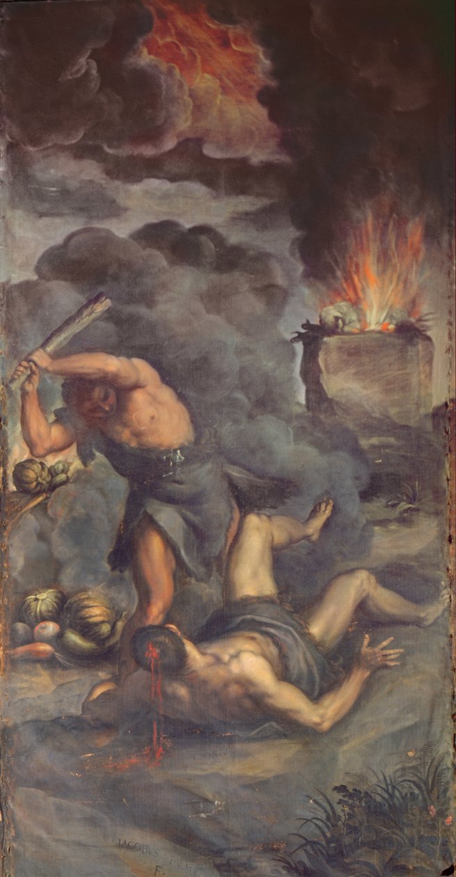Wnętrze organowych drzwi płycinowych przedstawiających Kaina i Abla, 1600 r. autorstwa Palma Il Giovane