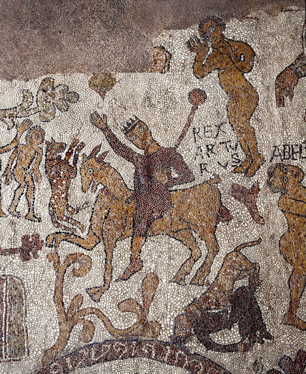 Reprezentacja króla Artura i Percevala. Mozaika Pantaleone, kapłana i mozaiki. 1163-1166. Nawa główna katedry w Otranto (Otranto), Włochy autorstwa Pantaleon Pantaleon