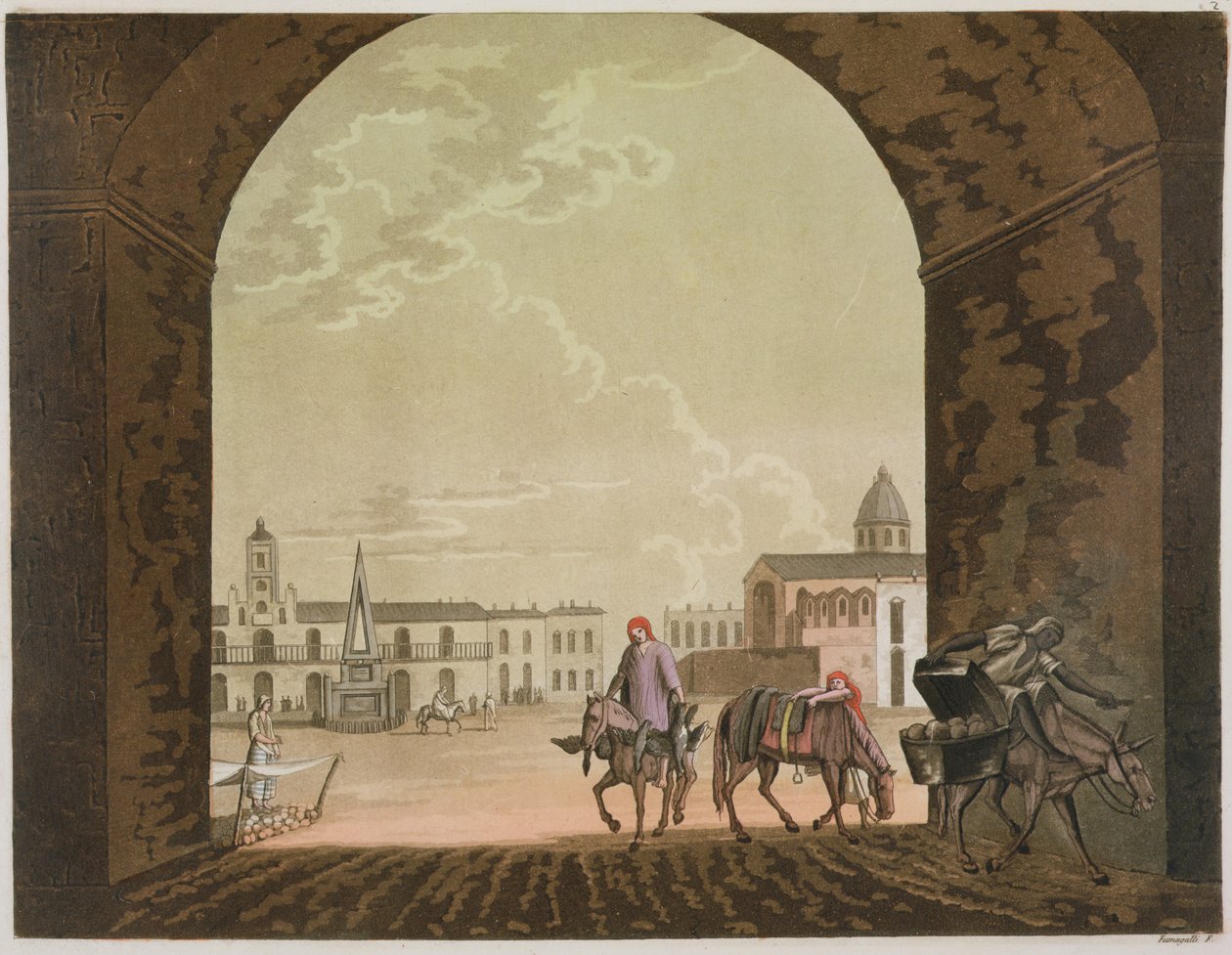 Plaza de Mayo, Buenos Aires, Argentyna, z „Strój starożytny i współczesny, tom II, płyta 2, autorstwa Julesa Ferrario, wydana ok. 1820-30 autorstwa Paolo Fumagalli