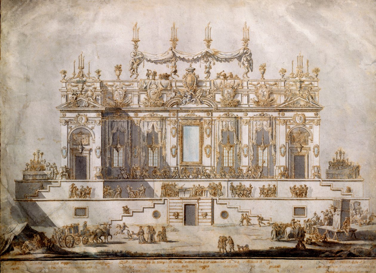Przekrój wielkiego domu, projekt na Festa della Chinea, rysunek G. Palazzi (ok. 1740-76), 1764 (pióro, tusz i farba na papierze) autorstwa Paolo Posi