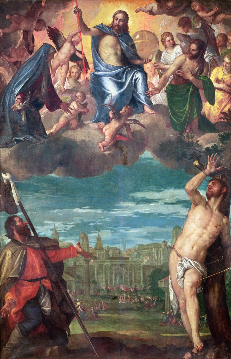 Chrystus zatrzymujący zarazę z modlitwami do Matki Boskiej, św. Rocco i św. Sebastiana autorstwa Paolo Veronese