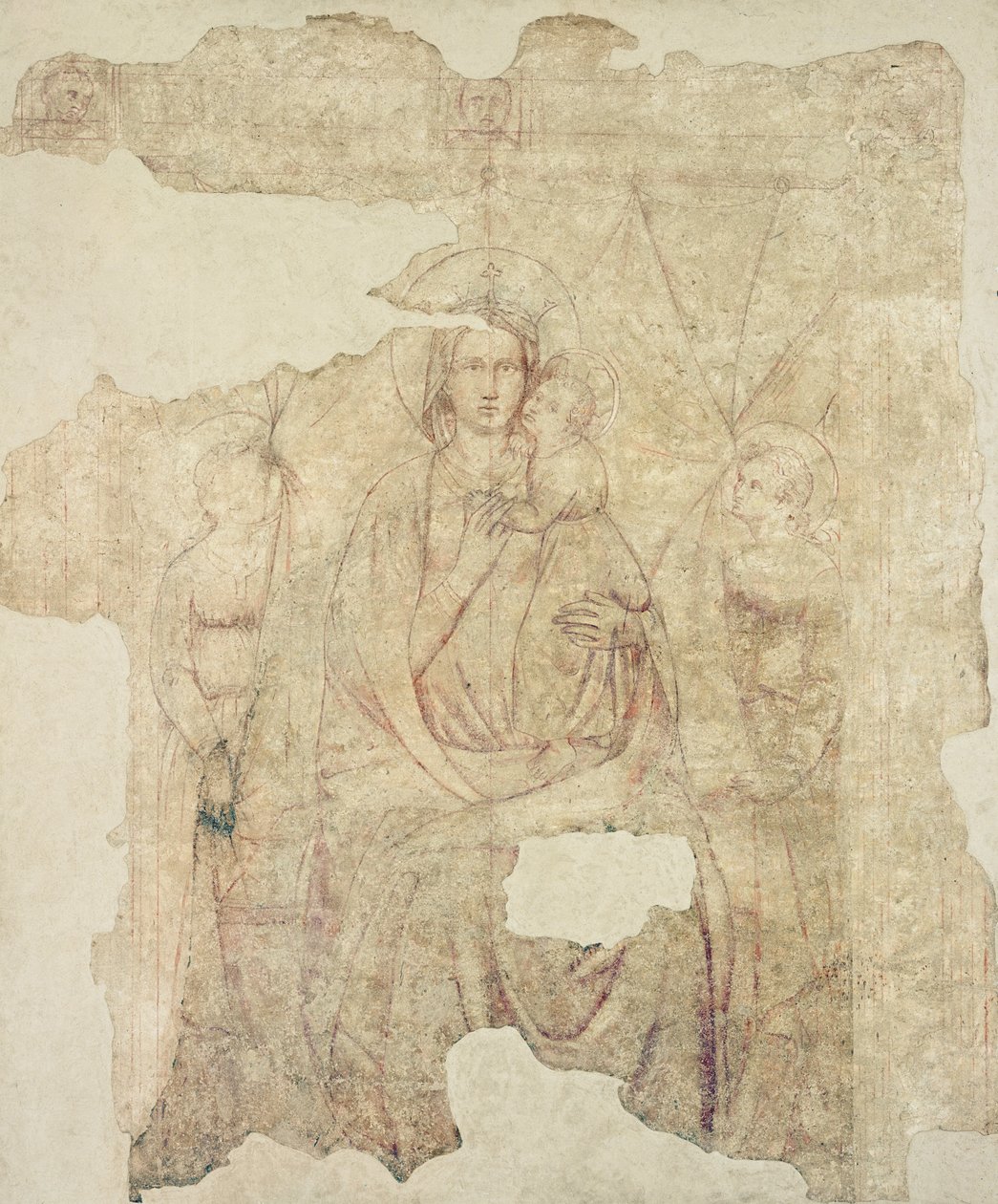 Madonna z Dzieciątkiem na tronie, rysunek do fresku (sinopia na papierze) autorstwa Paolo di Stefano Badaloni Schiavo
