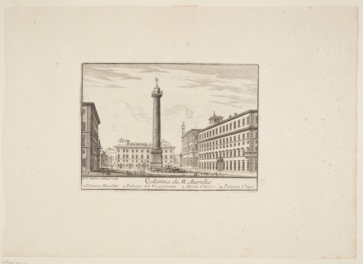 Kolumna M. Aurelio. 1. Pałac Niccolini. 2. Pałac namiestnika. 3. Monte Citorio. 4. Pałac Chigi autorstwa Paolo Anesi