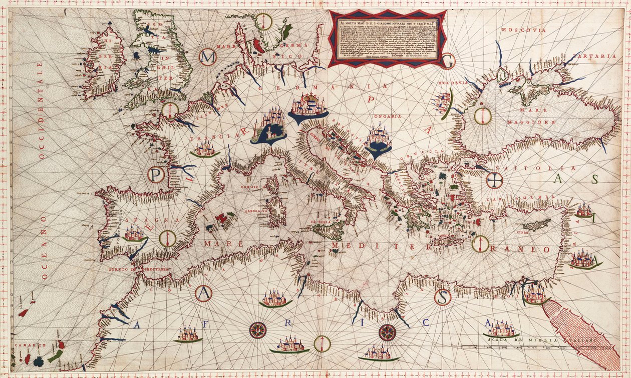 Mapa mórz Śródziemnego, Czarnego i Kaspijskiego autorstwa Paolo Forlani