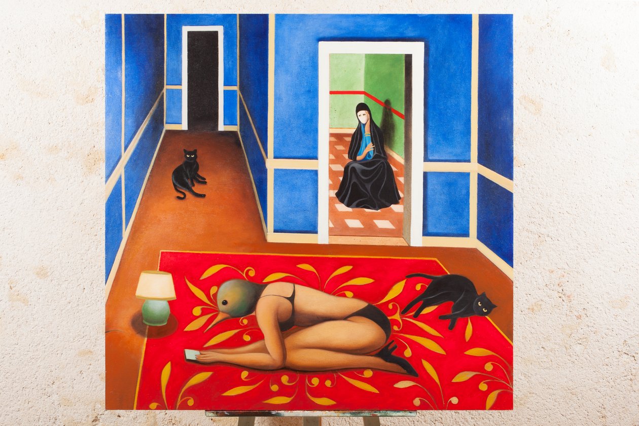 Annonciation in blu velvet, 2016 (olej na płycie drewnianej) autorstwa Paolo Perfranceschi
