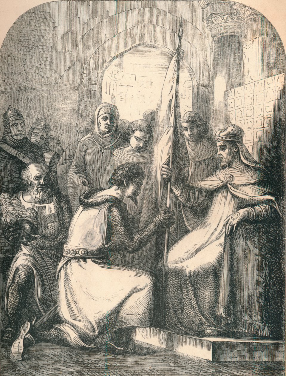 Hugh de Vermandois odbiera konsekrowany sztandar od papieża Urbana, 1869 autorstwa Paolo Priolo