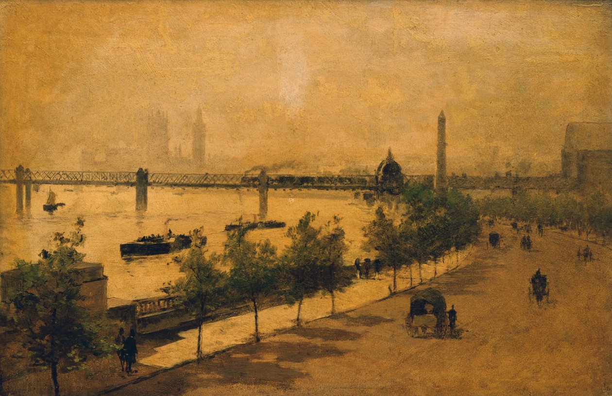 The Thames Embankment, Londyn (olej na panelu) autorstwa Paolo Sala