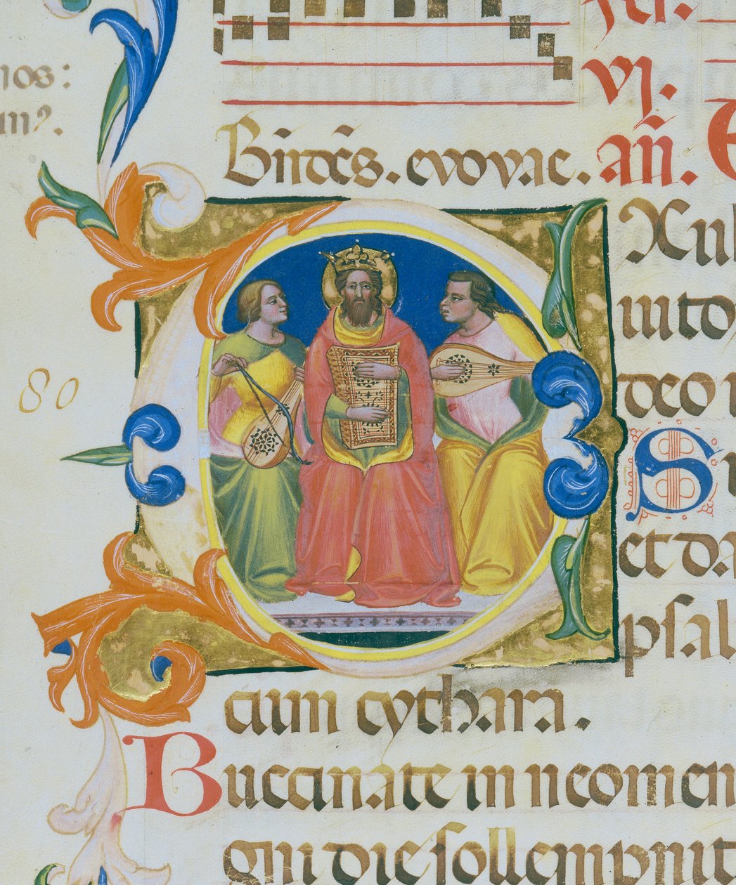 Król Dawid grający na psałterzu, miniatura Paolo Soldiniego, fragment Księgi Psalmów autorstwa Paolo Soldini