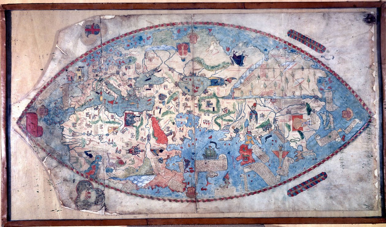 Mapa świata Paolo Toscanelli (1397 - 1497). 1457. Ta mapa przedstawia europejski obraz Ziemi przed odkryciem wielkich kontynentów. Biblioteka Nazionale Florencja autorstwa Paolo Toscanelli