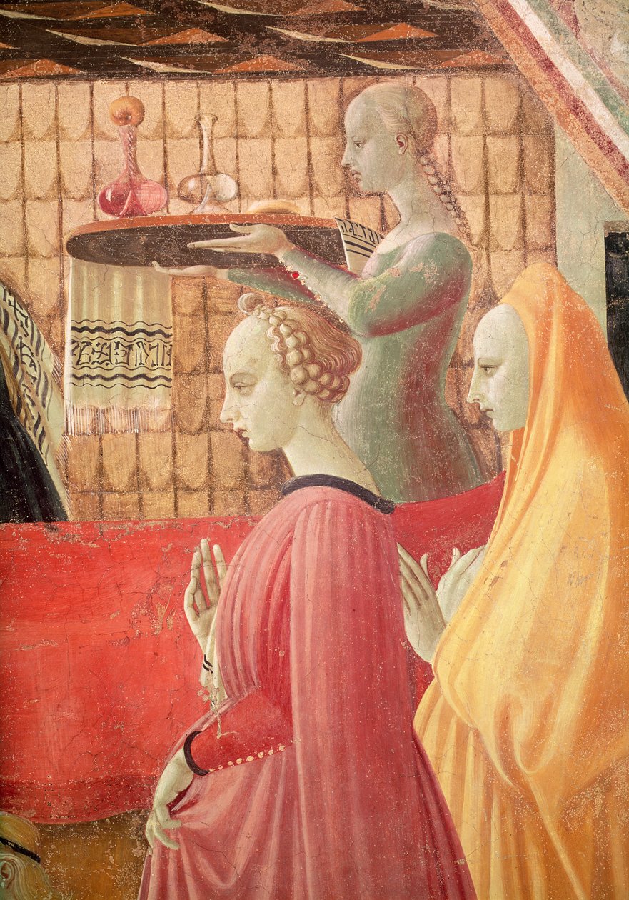 Narodziny Marii, szczegół służącej i dwóch sługach, fresk z 1440 r. zob. też 85550 autorstwa Paolo Uccello