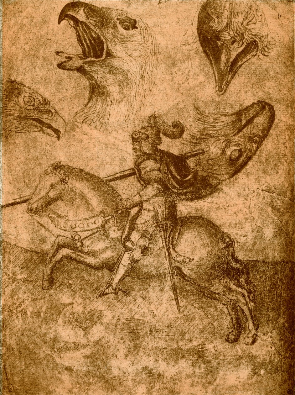 Rycerz z lancą i studiami ptaków autorstwa Paolo Uccello