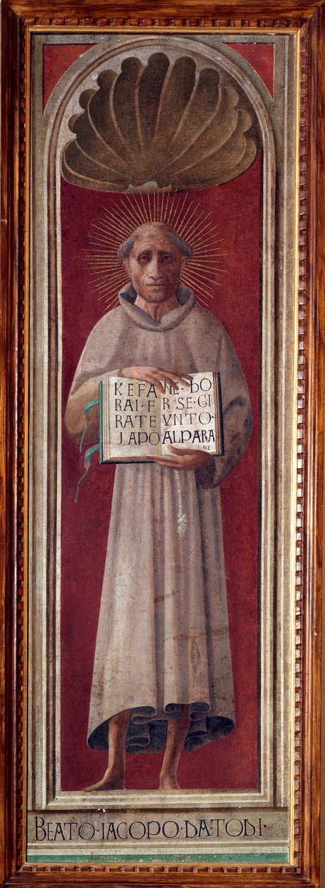 Portret włoskiego poety i zakonnika Jacopo de Benedetti dit Jacopone da Todi (ok. 1233-1306) Fresk Paolo Uccello (Paolo di Dono) (1397-1475) 1435-1440 Wymiary 181x59 cm Prato, Museo del Opera del Duomo autorstwa Paolo Uccello