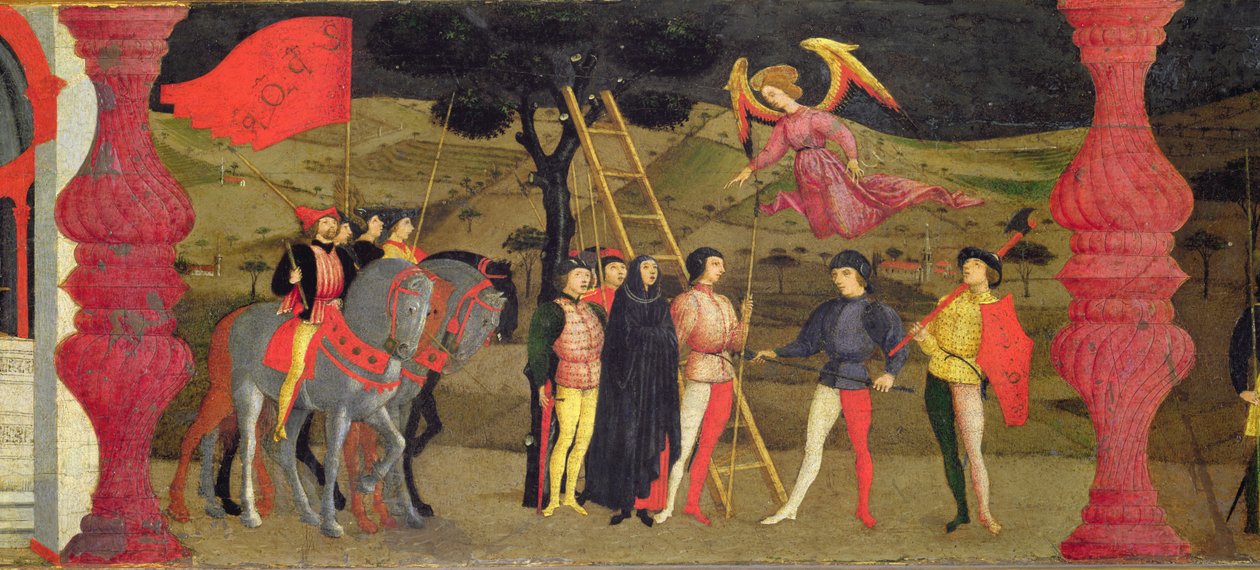 Predella z profanacji hostii: Skruszona chrześcijanka zostaje powieszona za zastawienie konsekrowanej hostii, ok. 1468 (tempera na panelu) (szczegół) autorstwa Paolo Uccello