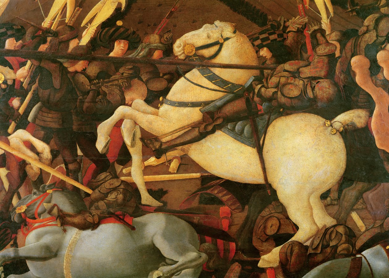 Bitwa pod San Romano, fragment Bernardino della Ciarda zrzucony z konia, ok. 1456, tempera na desce autorstwa Paolo Uccello