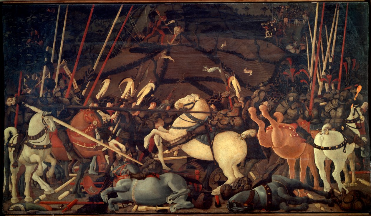 Deroute de San Romano (Bitwa pod San Romano) w 1432. Trzeci odcinek: porażka Bernardino della Ciarda. Obraz Paolo di Dono dit Paolo Uccello (1397-1475) autorstwa Paolo Uccello