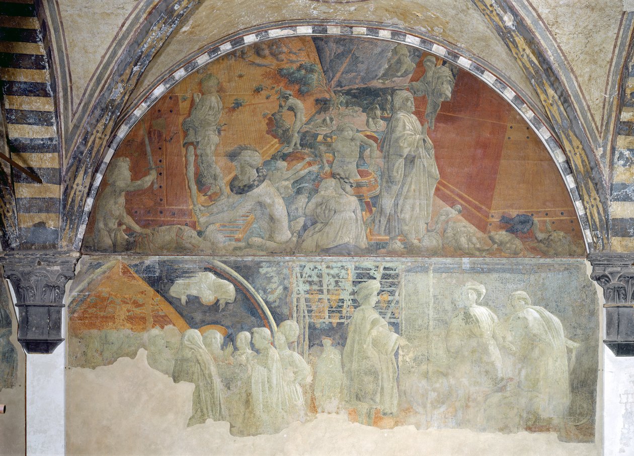 Potop i osiadanie wód (część górna) Luneta Ofiara i pijaństwo Noego (część dolna) (szczegóły patrz 123196) autorstwa Paolo Uccello