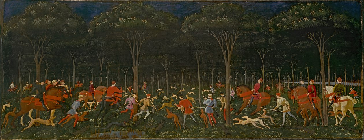 Polowanie w lesie, ok. 1465-70 autorstwa Paolo Uccello