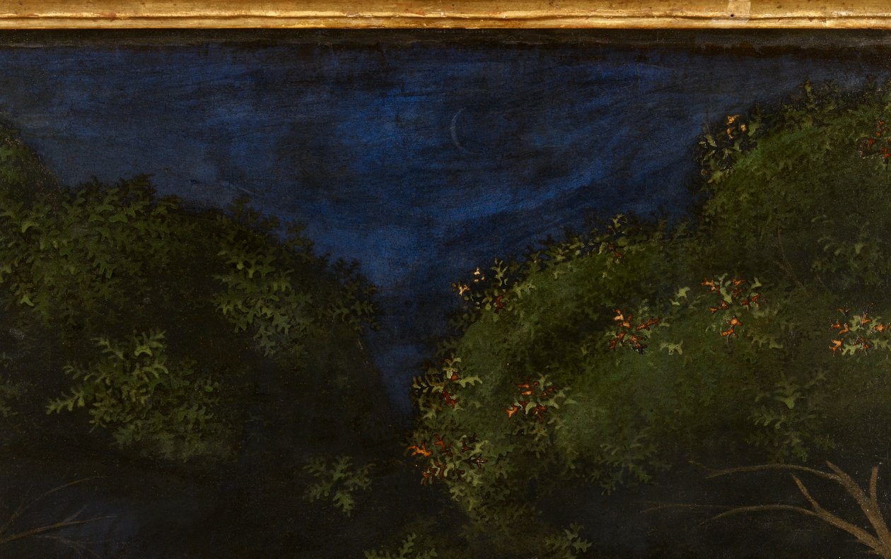 Polowanie w lesie, ok. 1465-70, olej na detalu panelu z 100861 autorstwa Paolo Uccello