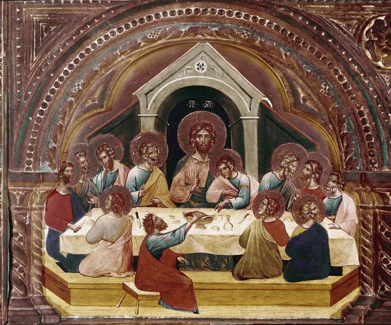 Ostatnia Wieczerza, fragment poliptyku Santa Chiara (olej na drewnie, ok. 1350) autorstwa Paolo Veneziano