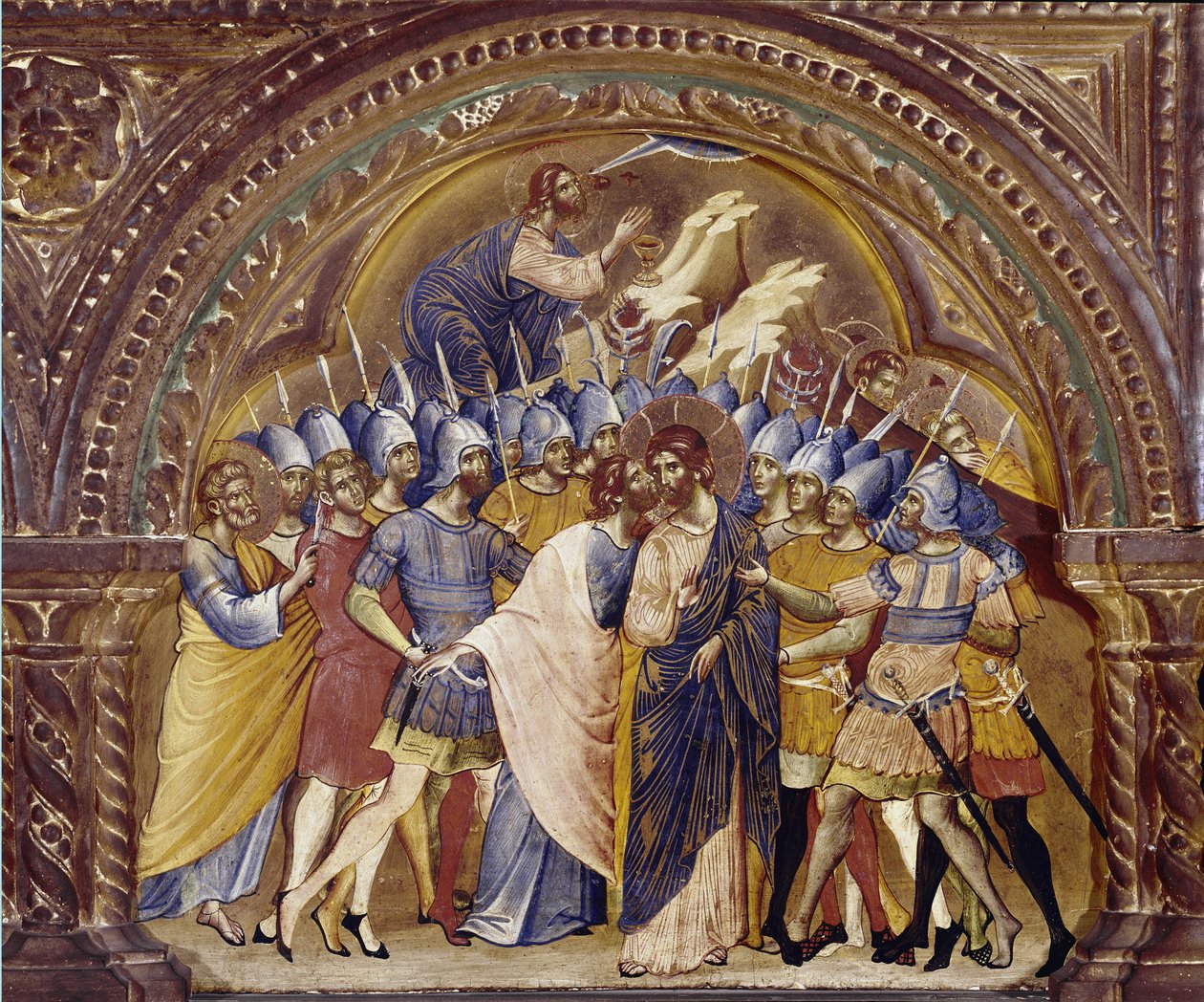 Wzięcie Chrystusa, fragment poliptyku Santa Chiara. (olej na drewnie, ok. 1350) autorstwa Paolo Veneziano